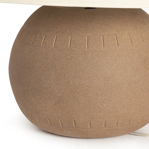 dark sand ceramic  calgary  amy kohen  calgary designer  koehndesign  interior design  Textured Ceramic  Ceramic Lighting  ceramic table lamp  ivory shade  Ivory Linen  ivory  Tapered Shade  round base  round  round edge  Modern Lighting  Modern Design  modern  yyclifestyle  yycliving  calgary furniture  shopkoehndesign  clean lines  canada  calgary furniture shop  online furniture shop
