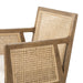 Light-toasted nettlewood frames a textural inlay of natural cane arms and back with a light, linen-blend seat of high-performance fabric counter stool shopkoehndesign calgary furniture shop amy koehn calgary designer 