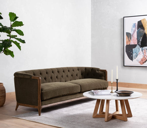 parisian olive green tufted sofa amy kohen calgary designer