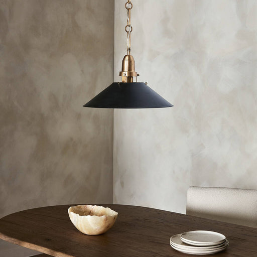 Pendant Lighting  Black Enamel  Brass and Black lighting  interior design  koehndesign  calgary designer  amy kohen  calgary  industrial style lighting  industrial style  shopkoehndesign  calgary furniture shop  calgary furniture  yycliving  yyclifestyle  Brass Hanging Chain  vintage inspired lighting  vintage inspired  vintage look  Tapered Shade  clean lines  canada  Modern Design
