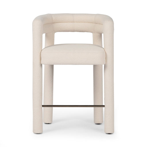 tubular shaping fully upholstered boucle performance fabric counter stool shopkoehndesign calgary design furniture shop amy koehn calgary designer