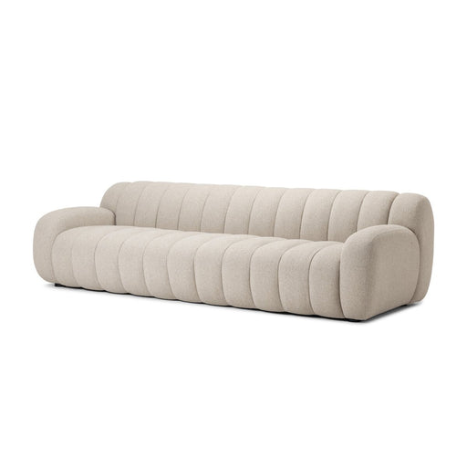 plush sofa wide channeling cream ivory tweed fabric cloud like sofa amy koehn calgary designer calgary furniture shop