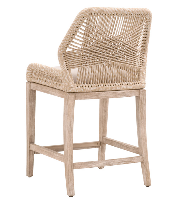 mahogany wood frame with intricate rope weave design and fixed upholstered seat cream linen cushion shopkohendesign interior design calgary online furniture shop amy koehn  