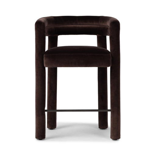 tubular shape fully upholstered coco velvet round shape counter stool shopkoehndesign calgary furniture shop amy koehn calgary designer