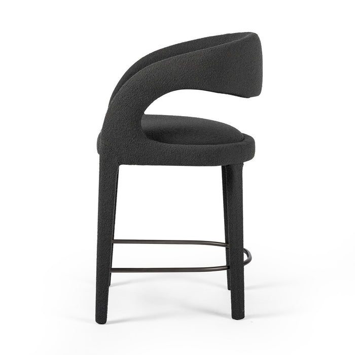 curved charcoal boucle fabric upholstered counter stool amy koehn koehndesign shopkoehndesign calgary furniture shop 